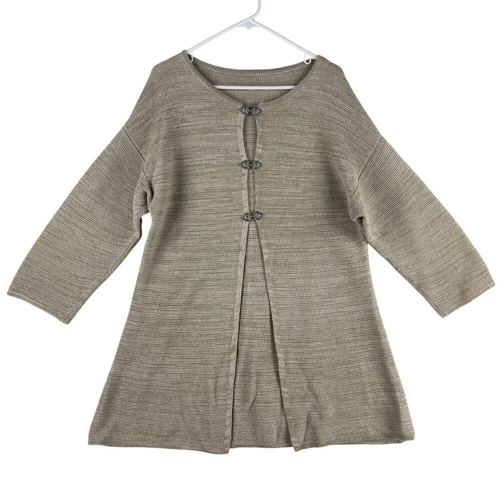 Vintage VETA WMNS Linen/Cotton Knit Tunic Sweater SZ M Beige Frog Clasp Estonia